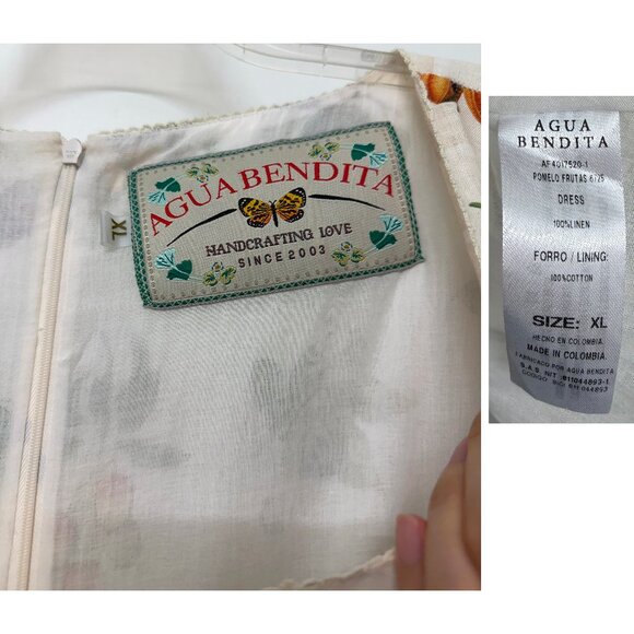 Agua Bendita Pomelo Frutas Mini Dress Linen White Fruit Floral Print XL - Picture 3 of 16